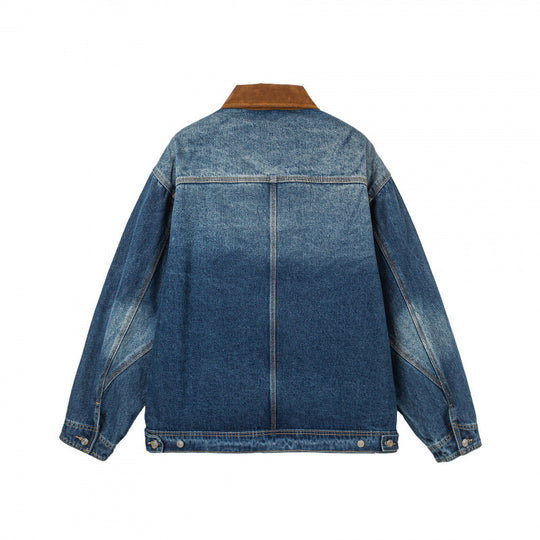 Herren Oversize-Denimjacke mit Cordkragen und diagonalem Brusttaschendetail Shop Nory