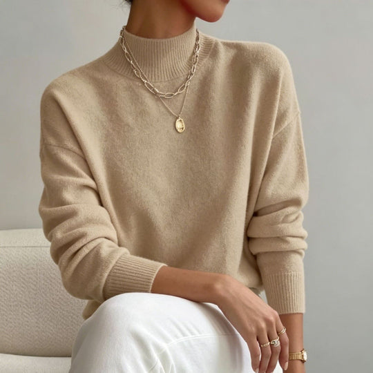 Damen kuscheliger Feinstrickpullover mit Stehkragen und überschnittener Schulter Shop Nory