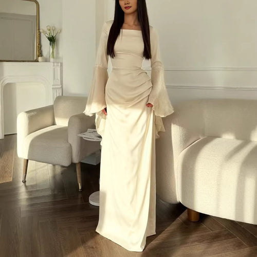 Damen Abendkleid mit Quadrat-Ausschnitt, transparenten Glockenärmeln und drapierter Taillenpartie Shop Nory