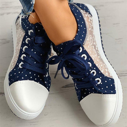 Damen Mesh‑Sneaker mit floraler Stickerei, gepolsterter Plateausohle und Polka‑Dot‑Details Shop Nory