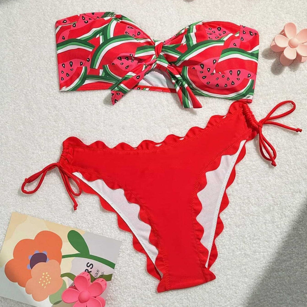 Damen Bandeau-Bikini mit verspieltem Knotendesign