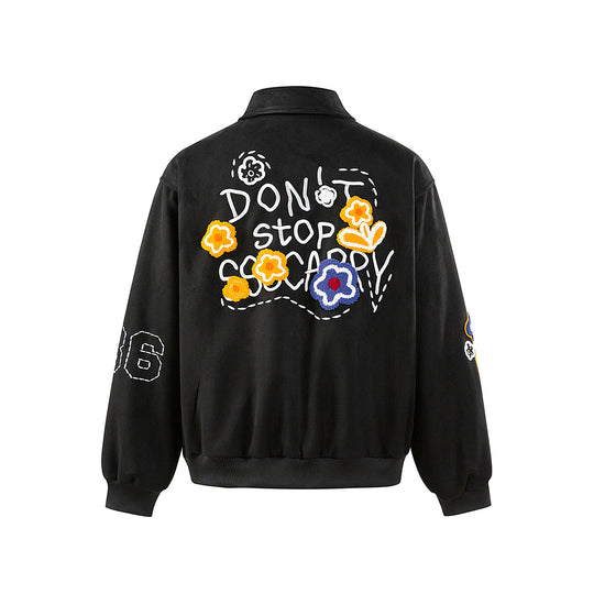 Unisex Boxy‑Blousonjacke mit gestickten Blumenpatches und elastischem Saum Shop Nory