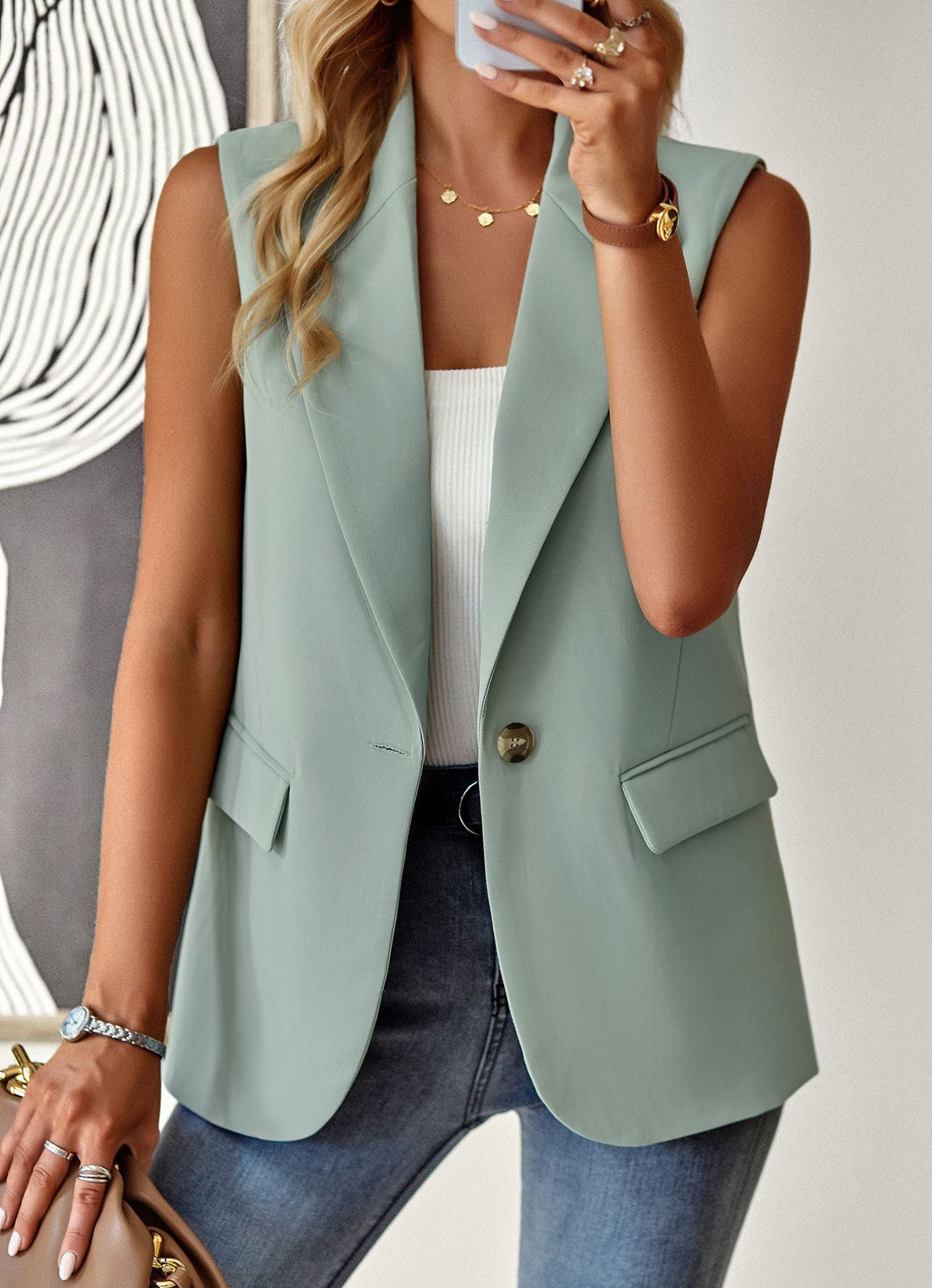 Damen ärmelloses Blazer-Oberteil mit taillierter Silhouette