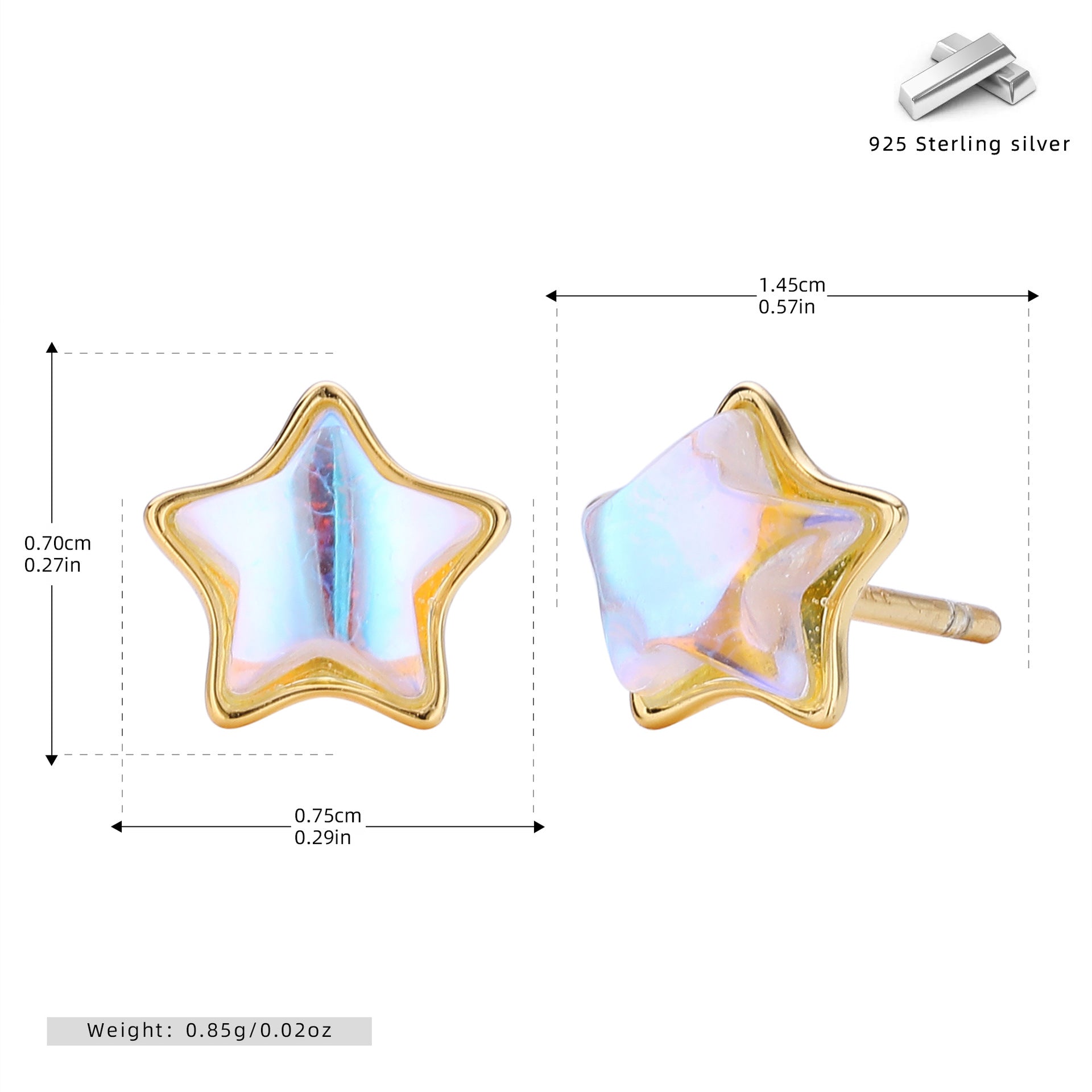 Damen Ohrstecker in sternförmigem Design aus 925er Sterling Silber Shop Nory