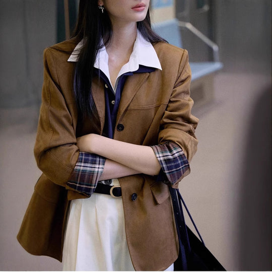 Damen Modischer Wollblazer mit tiefem V-Ausschnitt Shop Nory