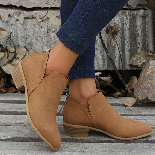 Damen Metallic-Ankleboots mit spitzer Kappe, Rückreißverschluss und niedrigem Blockabsatz Shop Nory