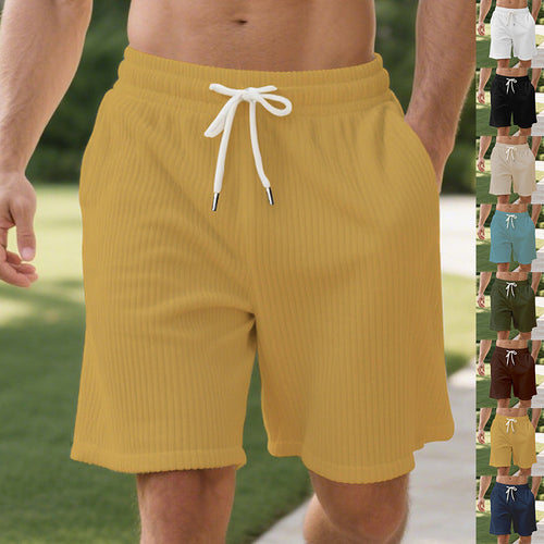 Herren nan gerippte Jersey-Shorts mit elastischem Bund, dekorativem Kordelzug und seitlichen Eingrifftaschen