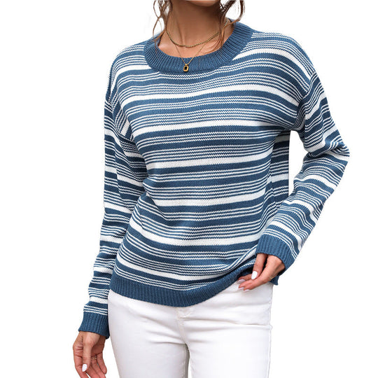 Damen Gestreifter Feinstrick-Pullover mit Rundhals, Relaxed‑Fit und Rippbündchen Shop Nory