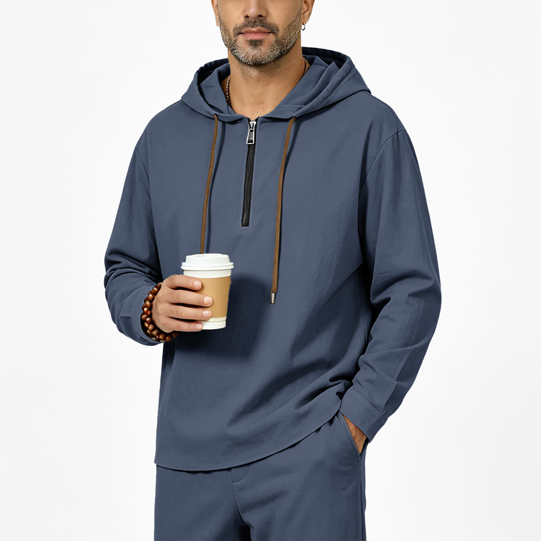 Herren Kapuzenpullover mit Halbzip, Tunnelzug und gerundetem Saum Shop Nory
