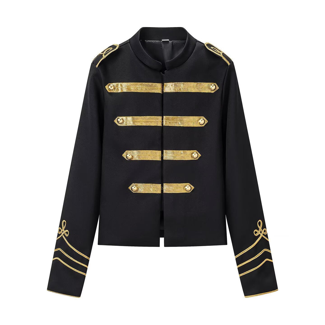 Damen militärinspirierte Kurzjacke mit Stehkragen und goldenen Galonborten Shop Nory