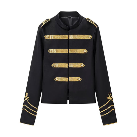 Damen militärinspirierte Kurzjacke mit Stehkragen und goldenen Galonborten Shop Nory