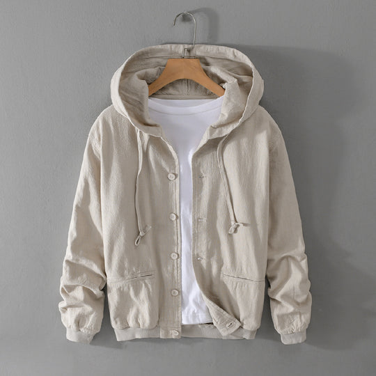 Herren Leichte Leinen-Hoodiejacke mit Knopfleiste und Kordelzug Shop Nory