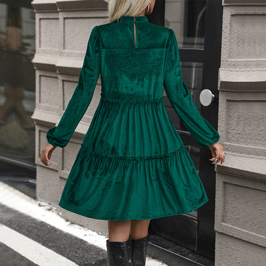 Damen Samtkleid mit geraffter Stufen‑A‑Linie und gesmokter Brustpartie Shop Nory