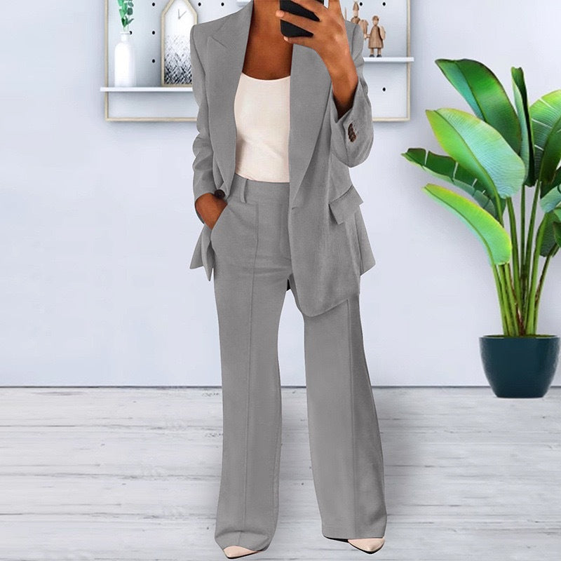 Damen elegantes und lockeres Blazerset mit weiten Hosen