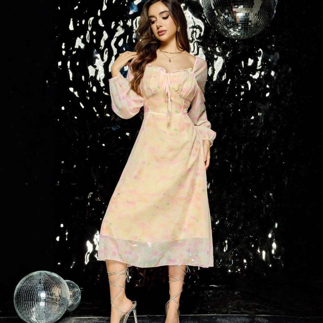 Damen Midikleid mit Corsagen-Bustier, Ballonärmeln und A-Linien-Rock Shop Nory