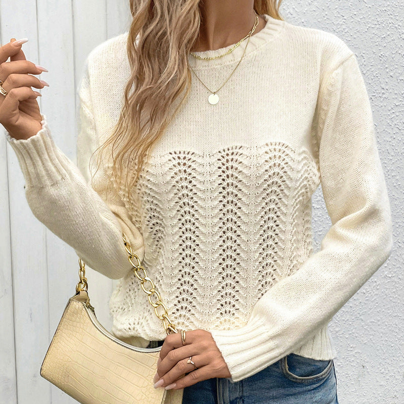 Damen Feinstrick-Pullover mit Wellen-Ajourmuster, Rundhals & legerer Passform Shop Nory