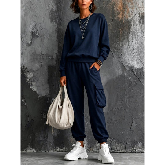 Damen Lounge-Set mit Rundhals-Sweatshirt und Cargo-Jogger aus French-Terry Shop Nory
