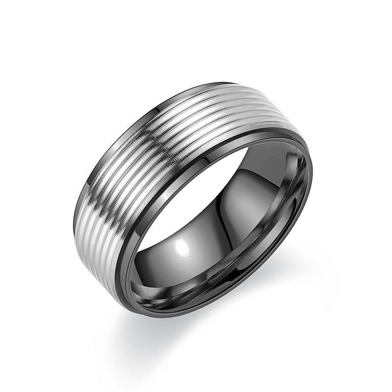 Herren Ring mit kunstvollem, geripptem Design und luxuriöser Edelstahloberfläche Shop Nory