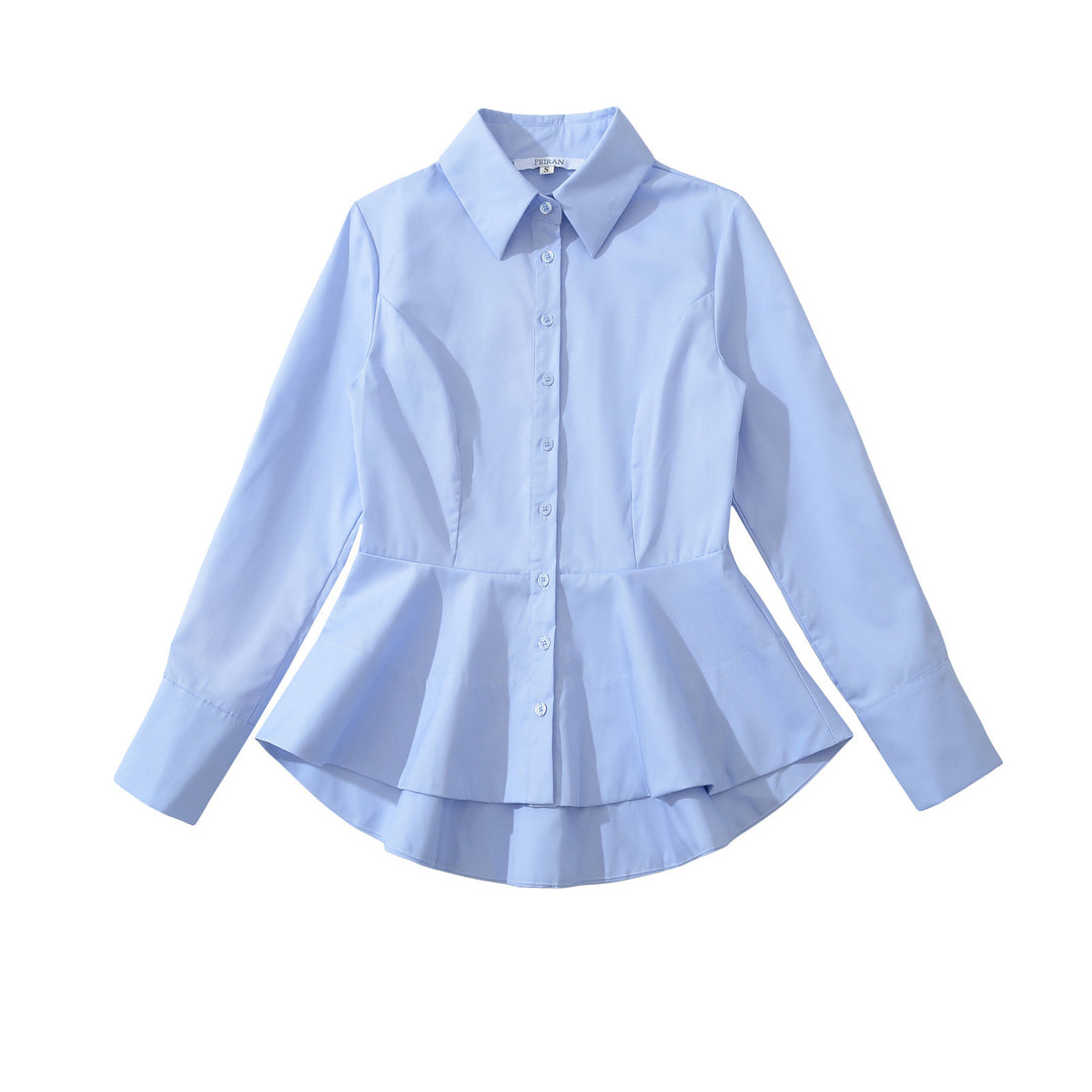 Damen Taillierte Peplum-Bluse mit Hemdkragen und doppellagigem Saum Shop Nory