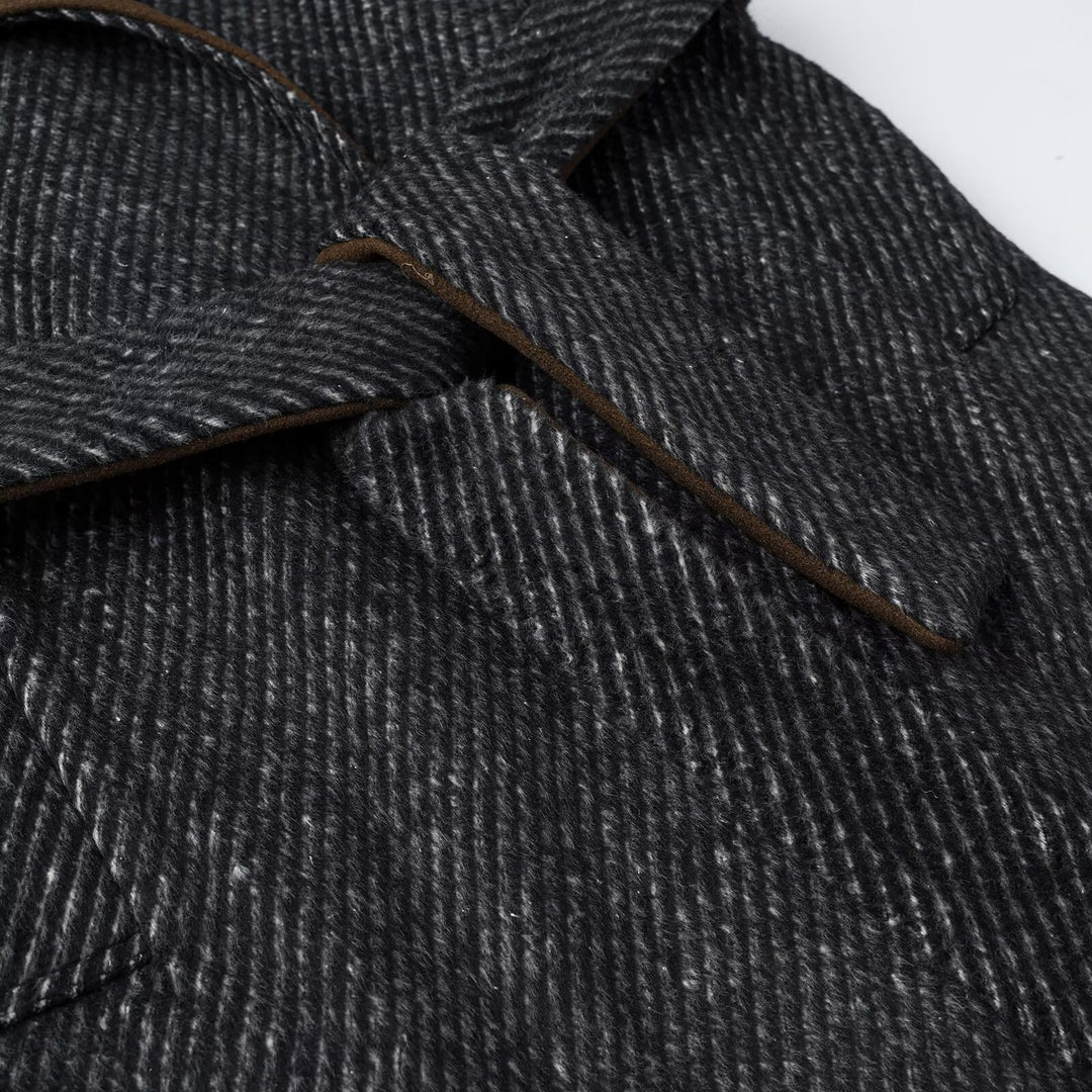 Damen Langer Woll-Herringbone Mantel mit Bindegürtel und großem Reverskragen Shop Nory