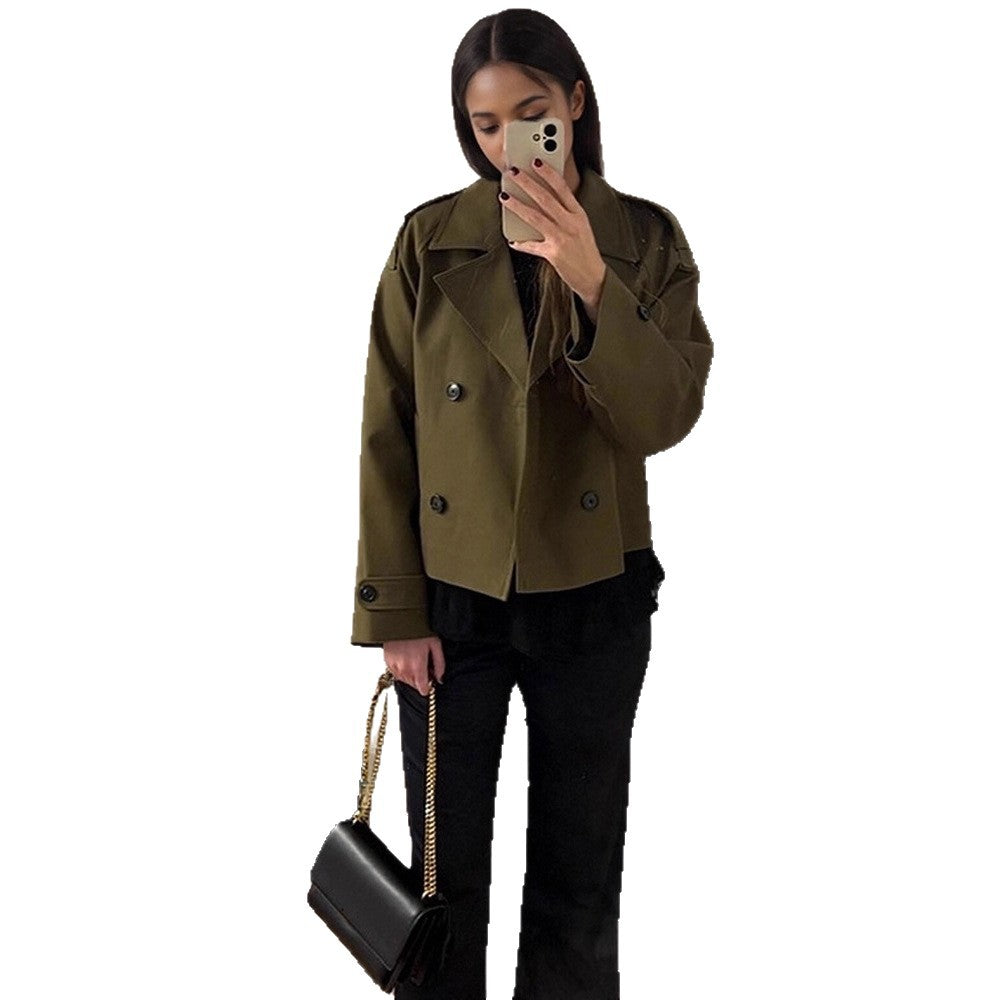 Damen Cropped-Doppelreiher-Trenchjacke mit kastiger Silhouette und aufgesetzten Taschen Shop Nory