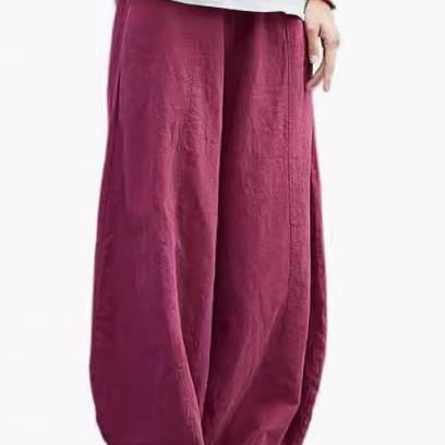 Damen weite Leinenhose mit elastischem Bund und praktischen Taschen