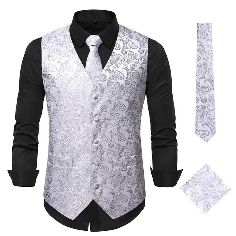 Herren Paisley Satin Anzugweste Set mit Krawatte und Einstecktuch Shop Nory