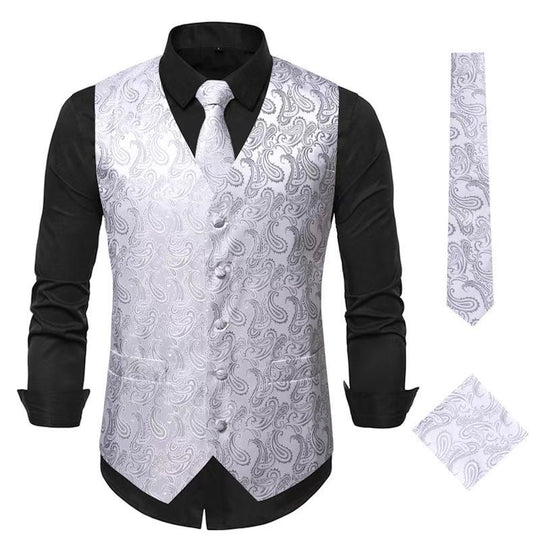 Herren Paisley Satin Anzugweste Set mit Krawatte und Einstecktuch Shop Nory