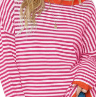 Damen nan gestreifter Baumwollpullover mit Rundhalsausschnitt, legerer Passform und gerippten Abschlüssen Shop Nory