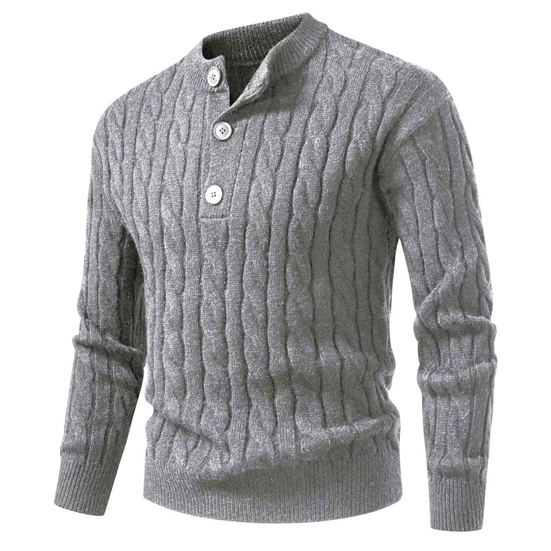 Herren Zopfmuster-Pullover mit kurzer Knopfleiste und Stehkragen Shop Nory