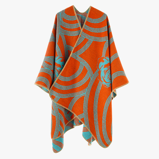 Damen Jacquard-Capeponcho mit Rosenmotiv und offener Front Shop Nory