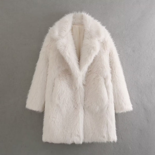 Damen Oversized Kunstfell-Mantel mit großzügigem Schalkragen und versteckten Taschen Shop Nory