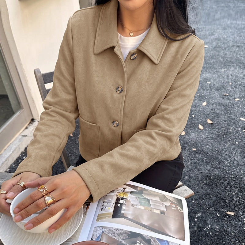 Damen Kurzjacke aus Wildleder‑Optik mit Hemdkragen und aufgesetzten Taschen Shop Nory
