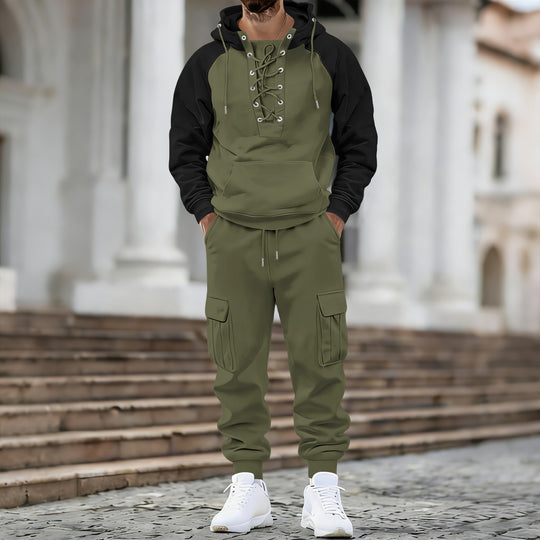 Herren Kapuzen-Sweatshirt mit vorn geschnürter Blende, Raglanärmeln und Kängurutasche Shop Nory