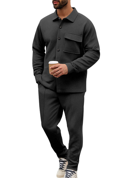 Herren Komfort-Zweiteiler Waffelstruktur-Hemdjacke mit Pattentasche und Relax-Bundhose Shop Nory