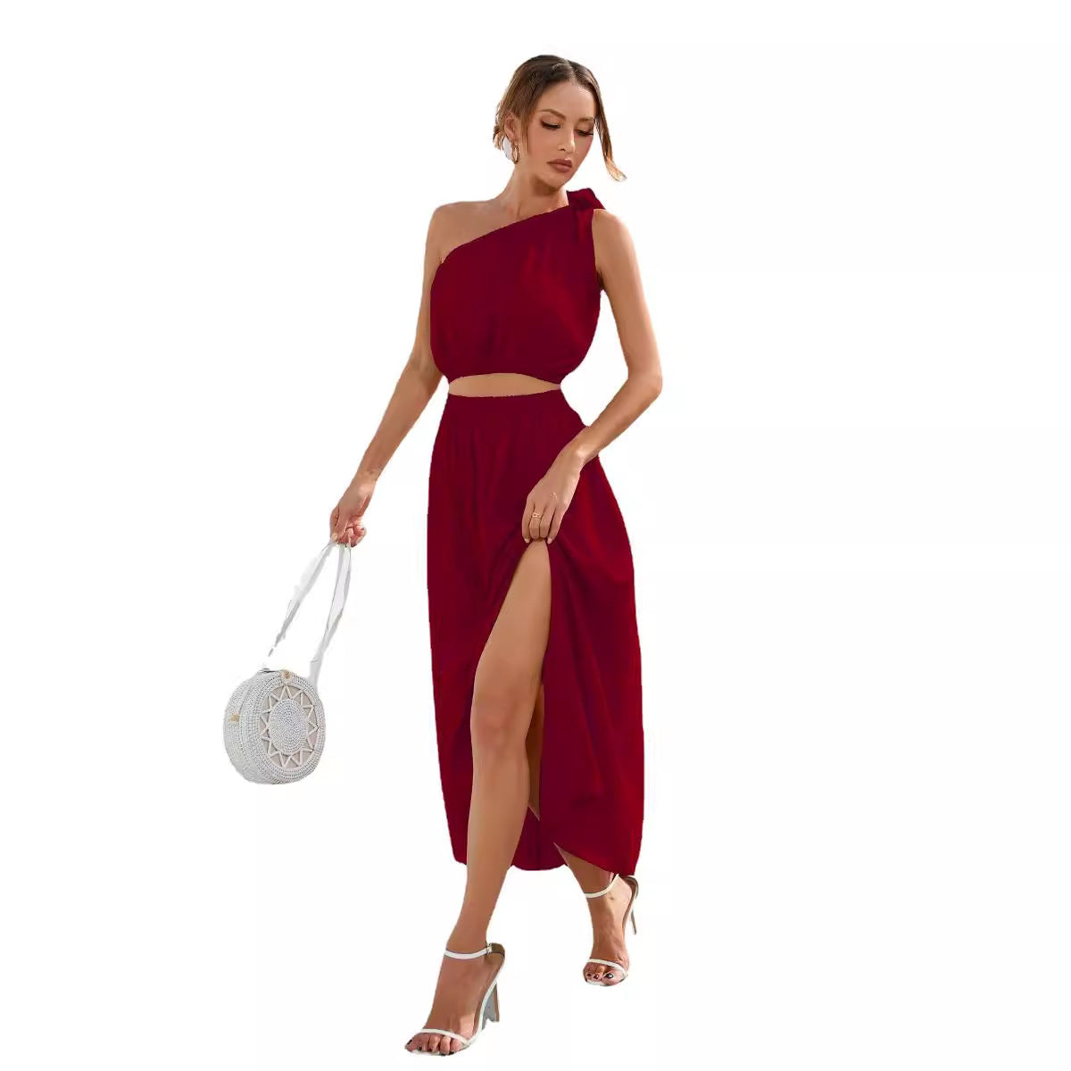 Damen Abendkleid mit schulterfreiem Design und hohem Schlitz Shopnory