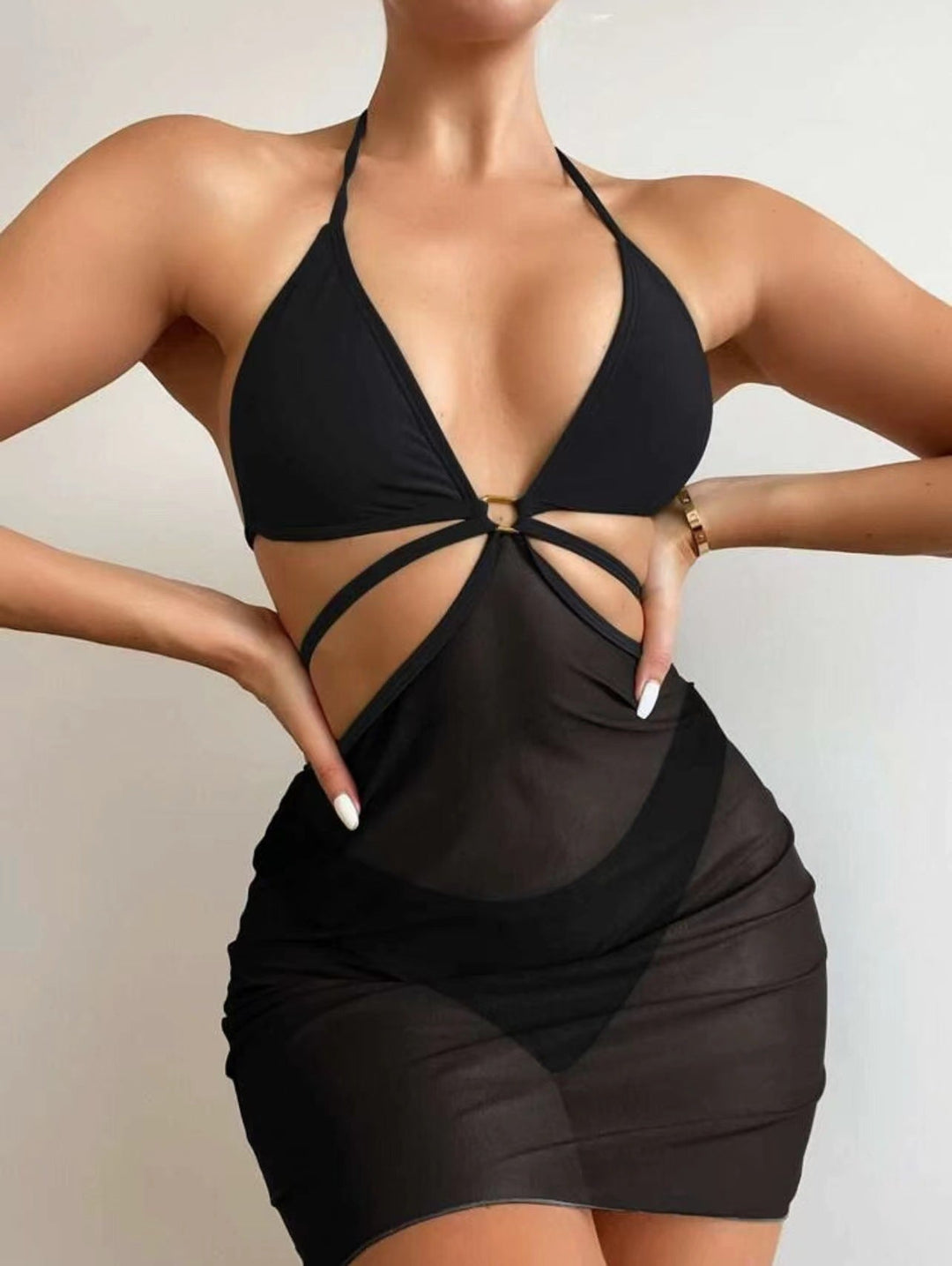 Damen Triangel-Bikini mit transparentem Wickelrock