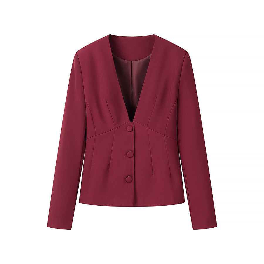 Damen Taillierter Blazer mit tiefem V-Ausschnitt und verdeckter Knopfleiste Shop Nory