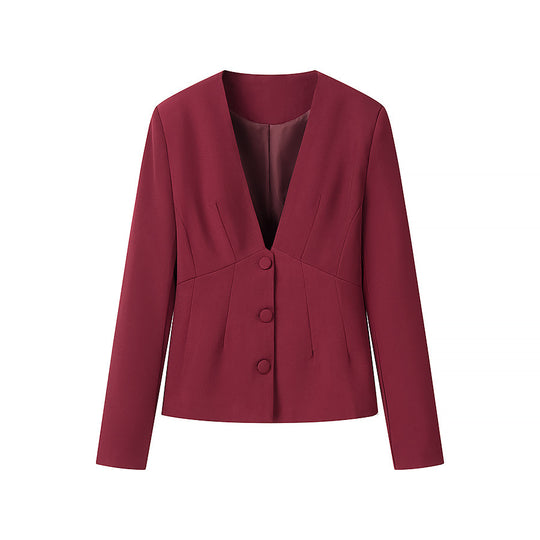 Damen Taillierter Blazer mit tiefem V-Ausschnitt und verdeckter Knopfleiste Shop Nory