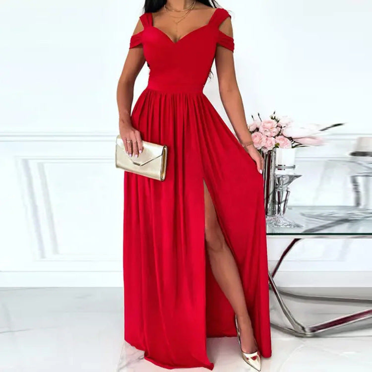 Damen Maxikleid mit charmantem Ausschnitt und asymmetrischem Schlitz