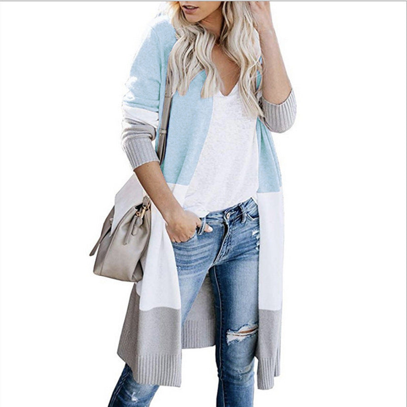 Damen Longline-Cardigan mit Colorblock-Design, offener Front und Rippsaum Shop Nory
