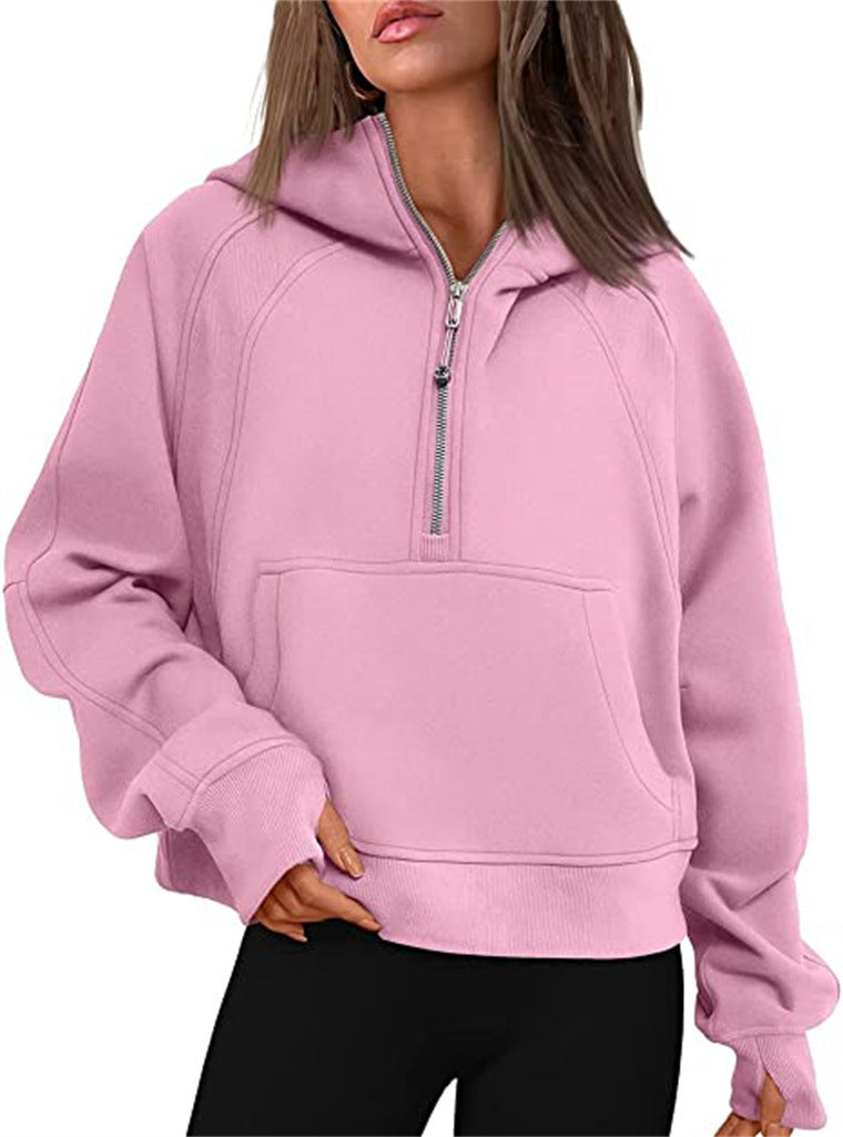Damen Oversize-Hoodie mit halbem Reißverschluss, Kängurutasche und Daumenlöchern Shop Nory