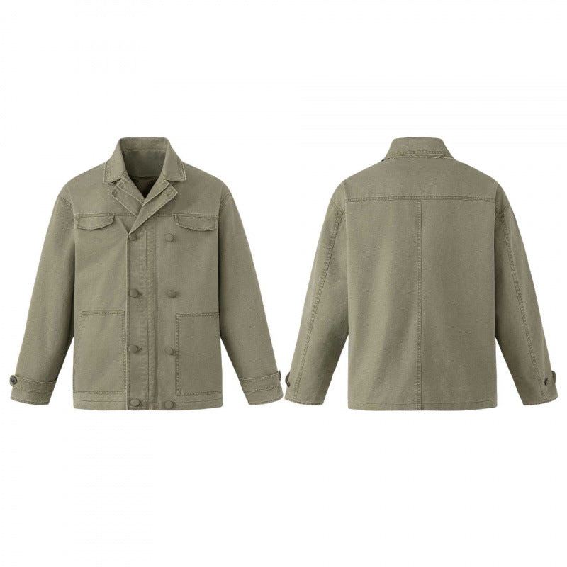 Herren Doppelt geknöpfte Canvas-Workerjacke mit Hemdkragen, aufgesetzten Taschen und boxy Schnitt Shop Nory