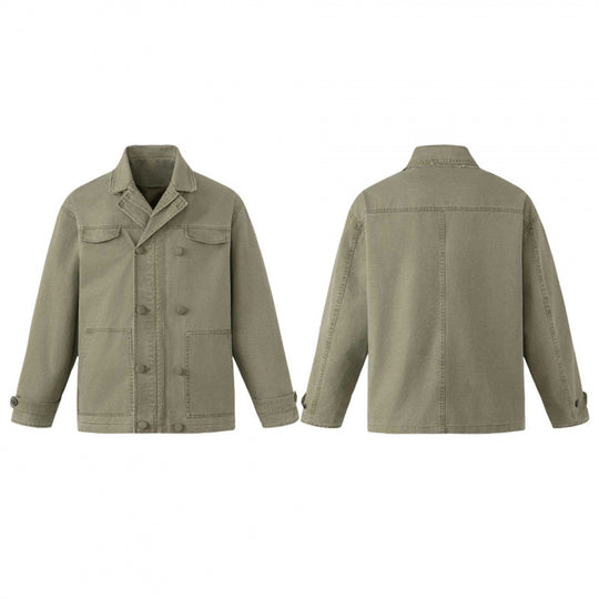 Herren Doppelt geknöpfte Canvas-Workerjacke mit Hemdkragen, aufgesetzten Taschen und boxy Schnitt Shop Nory