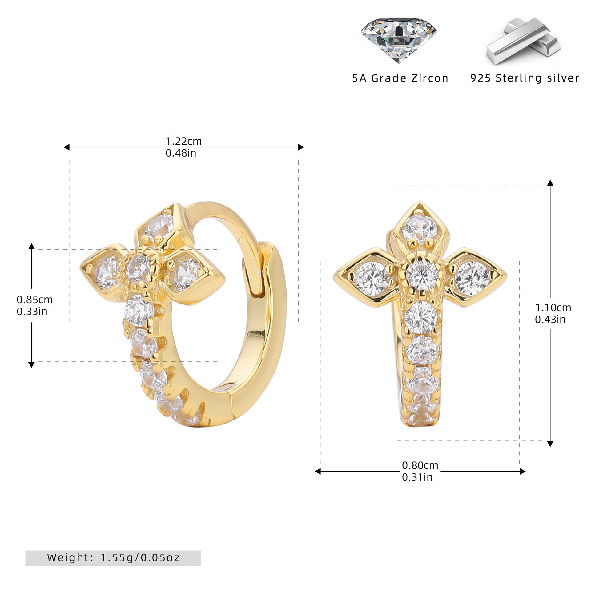 Damen Ohrhänger mit funkelndem Kreuzdesign aus hochwertigem 925 Sterling Silber Shop Nory