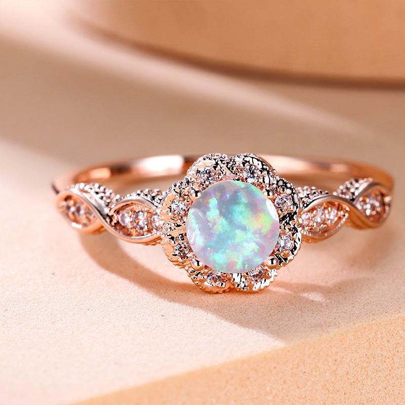 Damen Ring mit funkelndem Opal und floralem Design Shop Nory
