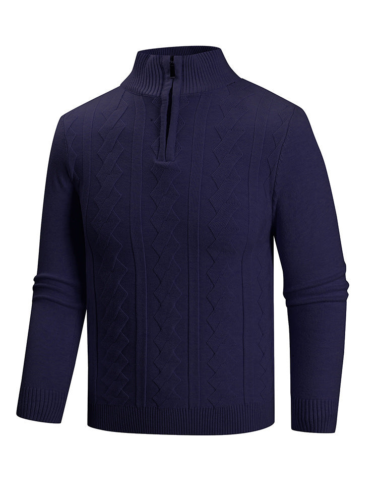 Herren Feinstrick-Halbzipp-Pullover mit Zopfmuster und Stehkragen Shop Nory