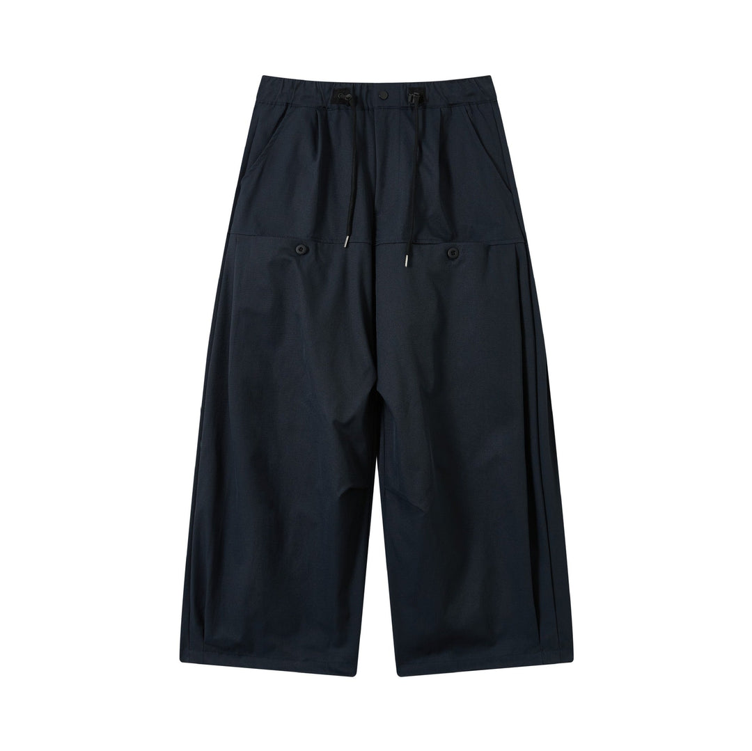 Damen weite verkürzte Bundfaltenhose mit Tunnelzug und Cargotaschen Shop Nory