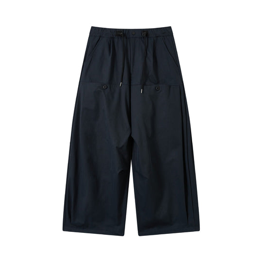 Damen weite verkürzte Bundfaltenhose mit Tunnelzug und Cargotaschen Shop Nory