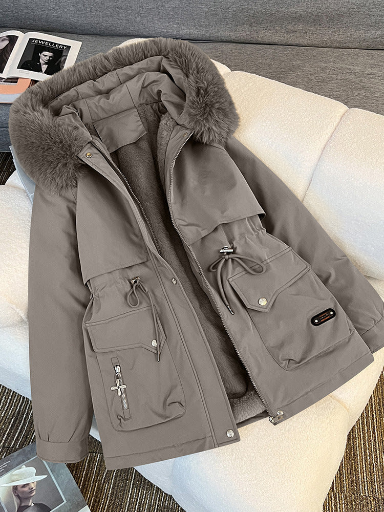 Damen nan wattierter Parka mit abnehmbarer Kunstpelzkapuze, tailliertem Kordelzug und weichem Teddy-Innenfutter Shop Nory